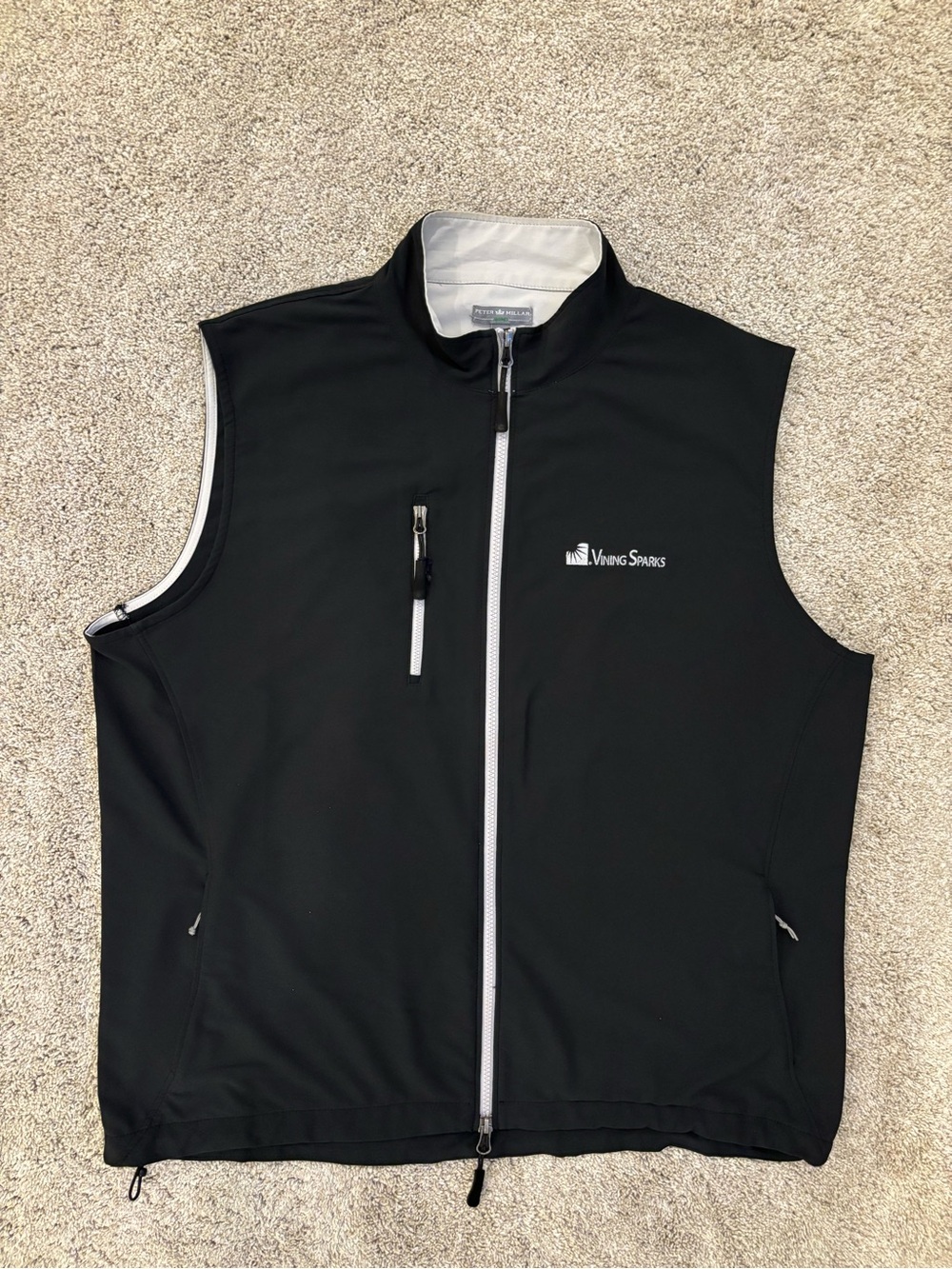 Peter Millar Wind Full Zip Performance Vest Mens XL Black Lightweight Golf *LOGO